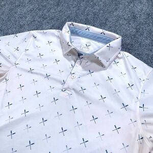 Swannies Golf Polo Shirt Mens S White All Over Print Short Sleeve Stretch